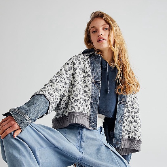 Free People Rare Ditsy Denim Jacket 